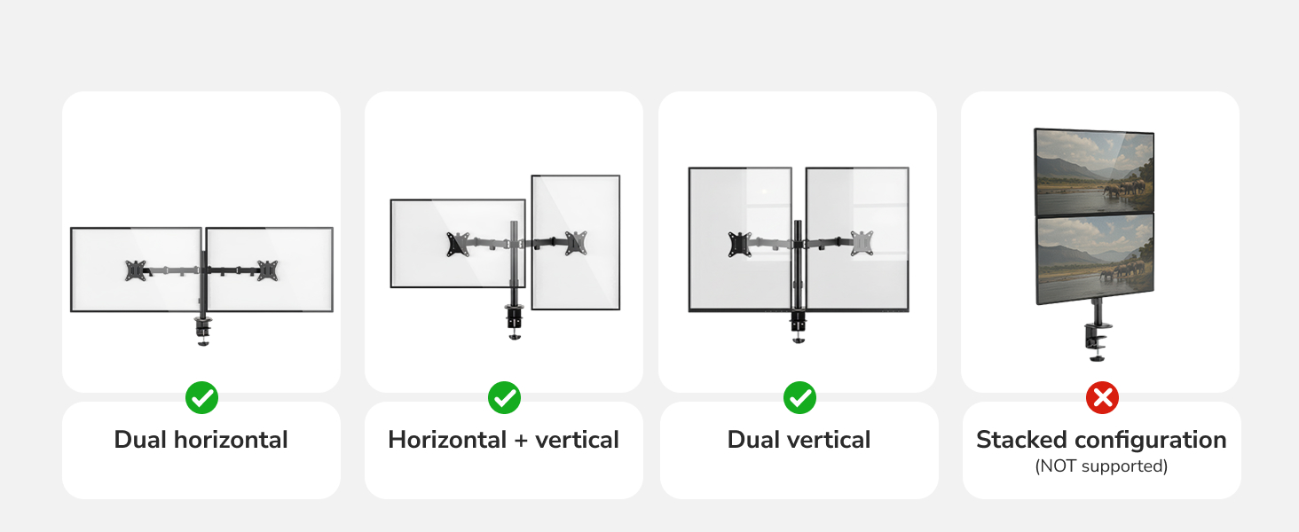 Dual monitor mount works best with same-size screens for balanced alignment and viewing comfort