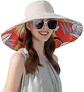 HUAMULAN Women Summer Sun Hat Wide Brim Wired Edge Floral Beach Bucket Hats Reversible Foldable T...