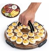 77L Deviled Egg Containers with Lid, 24-Slot Acacia Wood Deviled Egg Tray Platter for Serving and...
