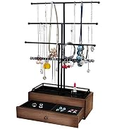Urban Deco Hanging Jewelry Organizer Stand 4 Tier Metal Jewelry Holder With Wooden Jewelry Box 23...