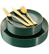YOUBET 125PCS Green Plastic Plates - Green Disposable Plates With Gold Rim - Green Plates Disposa...