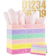 Happy Birthday Gift Bag with Tissue Paper, Card and sticker, 13" Large Gift Bag for Women Men Kid...