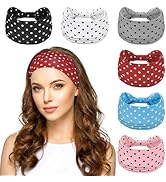 ZhouBoat 6Pcs Polka Dot Headbands for Women Non Slip Elastic Twist Knotted Hair Bands Boho Vintag...