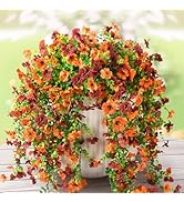 ZFProcess Artificial Hanging Flowers Plants for Outdoor Fall Decoration, 2PCS Faux Silk Daisy UV ...
