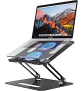 YICOSUN Adjustable Laptop Cooling Stand with 2 Quiet Fans & RGB Lighting, Aluminum Alloy & Foldab...