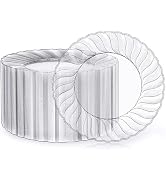 FOCUSLINE 100 Count Clear Plastic Plates 9 Inch, Disposable Heavy Duty Plastic Dinner Plates- Pre...