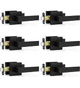 Plustool 6 Pack Matte Black Door Handles, Passage Door Levers for Hallway & Closet, Interior Keyl...