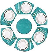 pigchcy Wedge Shaped Placemats Set of 6 with Centerpiece Round Mats Washable Kitchen Placemats He...
