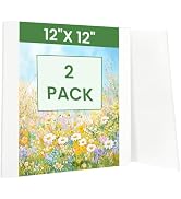 FMLIUY 2 Pack Canvases for Painting Cotton Blank Canvas Boards 12x12 inch White Canvas for Acryli...