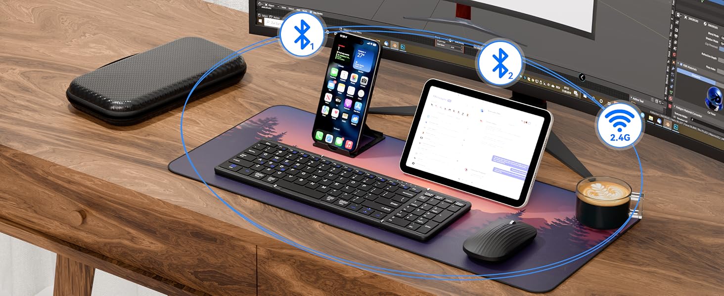3 Connection Methods 2.4G wireless Bluetooth keyboard and mouse