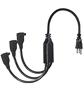 18 Inch Power Extension Cord 3 Way Splitter- 1 to 3 Splitter Outlet Power Cable Black SJT 16 AWG ...