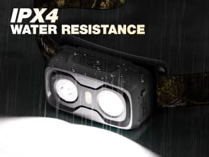 IPX4 waterproof headlamp for reliable use in rain or outdoor adventures