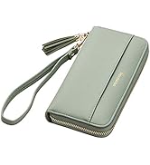 Travelambo Womens Wallet Tassel Bifold Ladies Clutch Wristlet Wrist strap Long Purse (Access Gree...