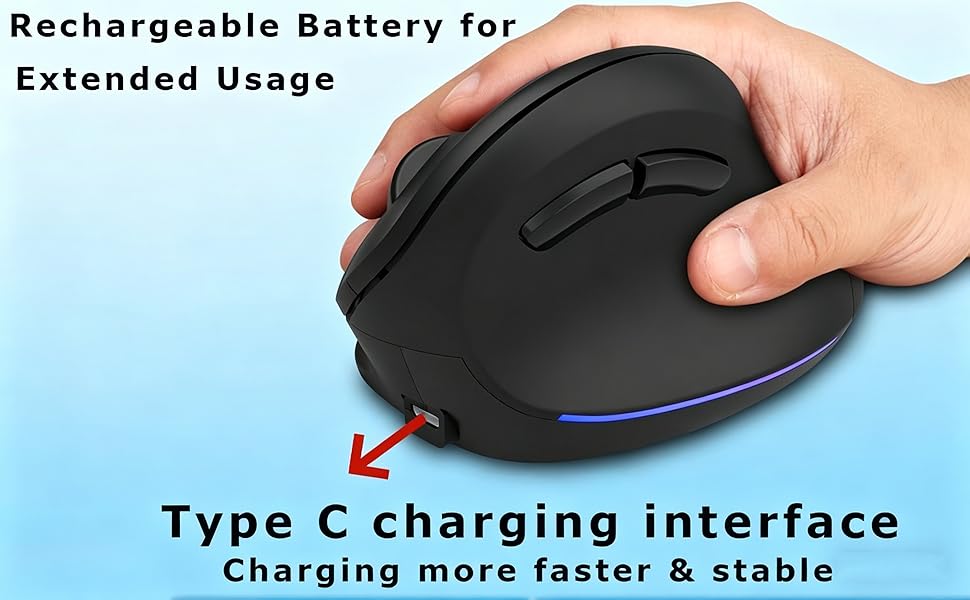 Wireless Mouse Ergonomic Vertical Mouse for Large Hands Rechargeable Big Quiet Silent Ergo Blue
