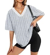 WIHOLL Oversized Tshirts for Women 2026 Summer Tops Short Sleeve V Neck Shirts Basic Tee