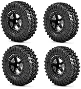 9IMOD 1.3" Wheel Tires Set - Black Mud Terrain Tires and ABS Plastics Beadlock Wheels for 1/18 & ...
