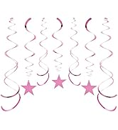 Aimtohome Star Party Hanging Swirls, 30 PCS, Pink Foil Ceiling Party Favors for Birthday Decorati...