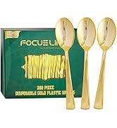 FOCUSLINE 300 Pack 6.8" Disposable Gold Plastic Spoons, Solid and Durable Plastic Cutlery Spoons,...
