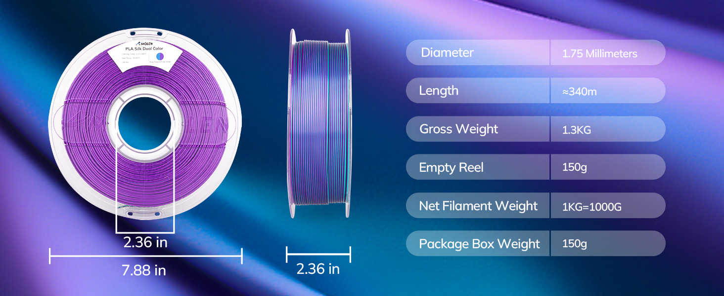 Silk PLA 3D Printer Filament, Multicolor 1.75mm PLA Shiny Gradient Filament
