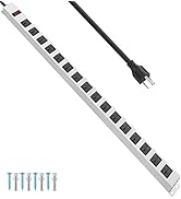 JUNNUJ Metal 16 Outlet Power Strip, Mountable Heavy Duty Power Strip, 1200J Surge Protector Wall ...
