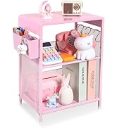 Gugsey Pink Small Nightstand, Kids Nightstand for Bedroom, End Table with Hooks and Holder, Toddl...