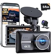 pahaa Dash Cam Front and Rear, 4K+1080P Dual Dash Camera for Cars, Free 64GB Card (256GB Max), 5....