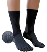 2 Pairs Of Terry Cushioned Hiking Toe Socks, Five Finger Crew Socks Cotton for Outdoor Sports, No...