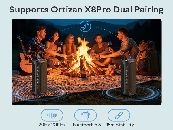 Connect two X8 Pro units for 80w true wireless stereo sound
