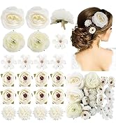 Ahoney 21 Pieces White Hair Clips Flowers Hair Clips for Women Girls, Artificial Multiple Flower ...