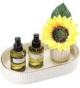 GORESE Oval Vanity Tray Perfume Organizer, PU Leather Valet Jewelry Trays Nightstand Organizer Ke...