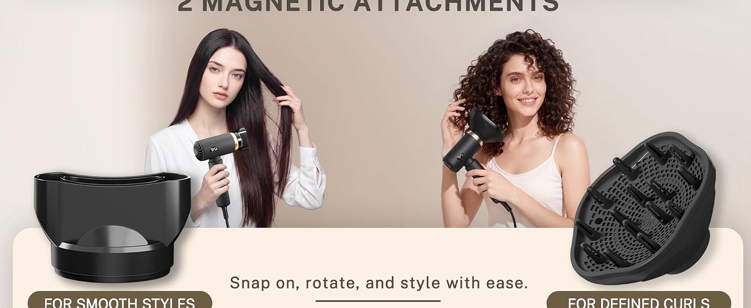 Magnetic Diffuser, Concentrator Nozzle, Curly Hair, Hair Styling
