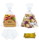 FARVIGOR Cellophane Treat Bags 100Pcs, Clear Plastic Goodie Gift Bags with Twist Ties for Party F...