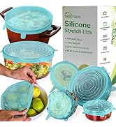 Reusable Silicone Stretch Lids for Food Storage in Fridge - Elastic Heat-Resistant Bowl Covers, C...