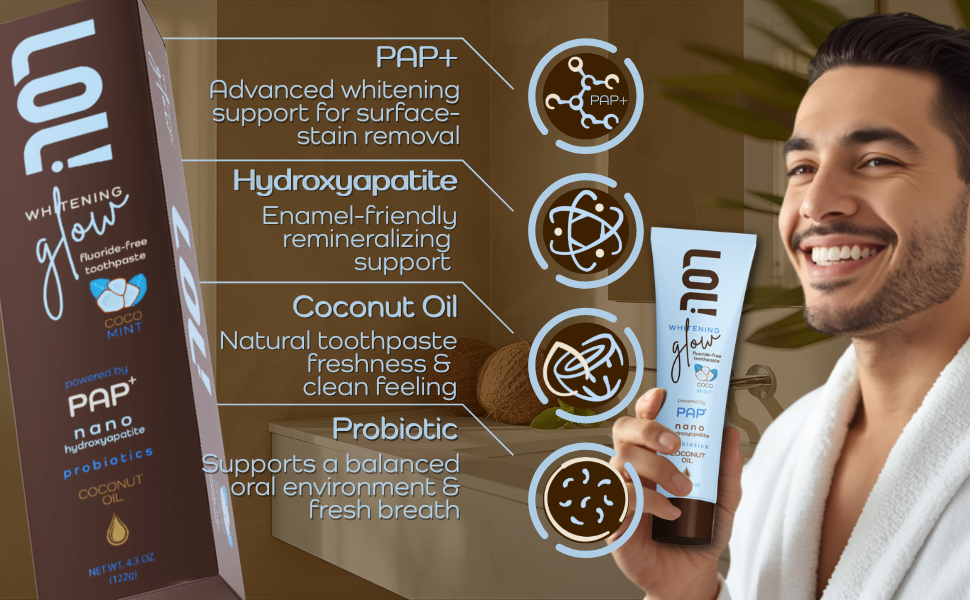PAP+, Nano Hydroxyapatite, Coconut Oil, Probiotics