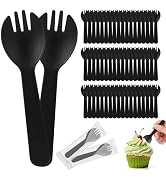 Bioudell 100pcs Mini Spork, 4.2 Inch Individually Wrapped Plastic Black Small Cutlery, Compact Di...