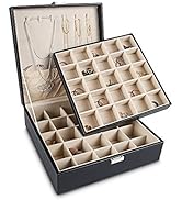 Frebeauty Earring Organizer Classic Jewelry Box 50 Slots Double Layer Jewelry Storage Case with 6...