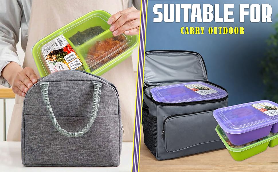 3 Compartment, Meal Prep Lunch Box with Lids, Microwave Safe & Sectioned Food Containers