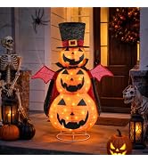 DTNESS 3.5FT Pop Up Halloween Pumpkin Decor for Indoor Outdoor, Porch, Yard | with Stand and Stak...