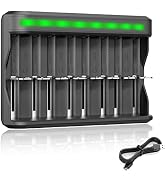 BONAI AA AAA C D SC Battery Charger, USB High-Speed Charging, Independent Slot, 8 Bay House Batte...