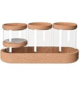 LUCKTE 4 pack Glass Qtip Holder Dispenser,Apothecary Jars with Vanity Tray for Cotton Balls,Cotto...