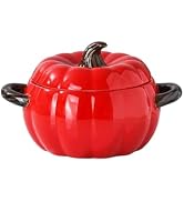 JUSTUP Dutch Pot with Lid, Pumpkin Shaped Ceramic Dessert Bowl, Cute Pumpkin Bowl, Pumpkin Shaped...