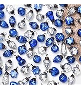 50 Pieces Glass Silver Blue Christmas Ornaments Decorative Mini Vintage Bulk Hanging Ornaments fo...