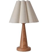 KUNJOULAM Boho Table Lamp, Modern Bedside Nightstand Lamp with Linen Lampshade, Light Brown Wood ...