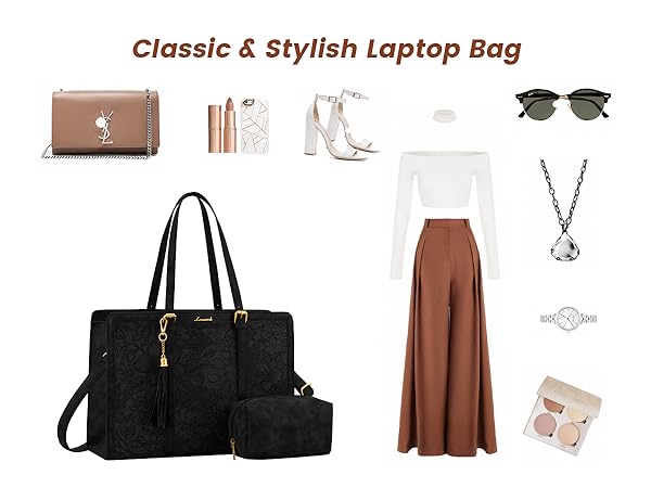 laptop bag tote purses women messenger work leather computer compartment 15.6 inch large handbag