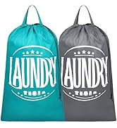 F-color 2 Pack Travel Laundry Bag - Heavy Duty Large Dirty Laundry Bags with Drawstring Closure a...