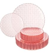 Festiva 60PCS Clear Pink Plastic Plates - Heavy Duty Weave Pattern Fancy Disposable Plates -serve...