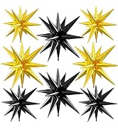 Black Gold Star Balloons, 22/27 Inch Black and Gold Star Foil Balloons, Cone Spike Balloon, Alumi...