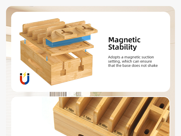Bamboo charging station organizer for multi devices