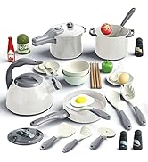 Bruvoalon 32Pcs Kids Play Kitchen Toys Set, Toddlers Pretend Cooking Playset Acccessories with Po...