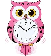 Lafocuse 12 Inch Owl Clock with Swinging Tail, Pink Wall Clock Kids Room | Pendulum Design, Cryst...